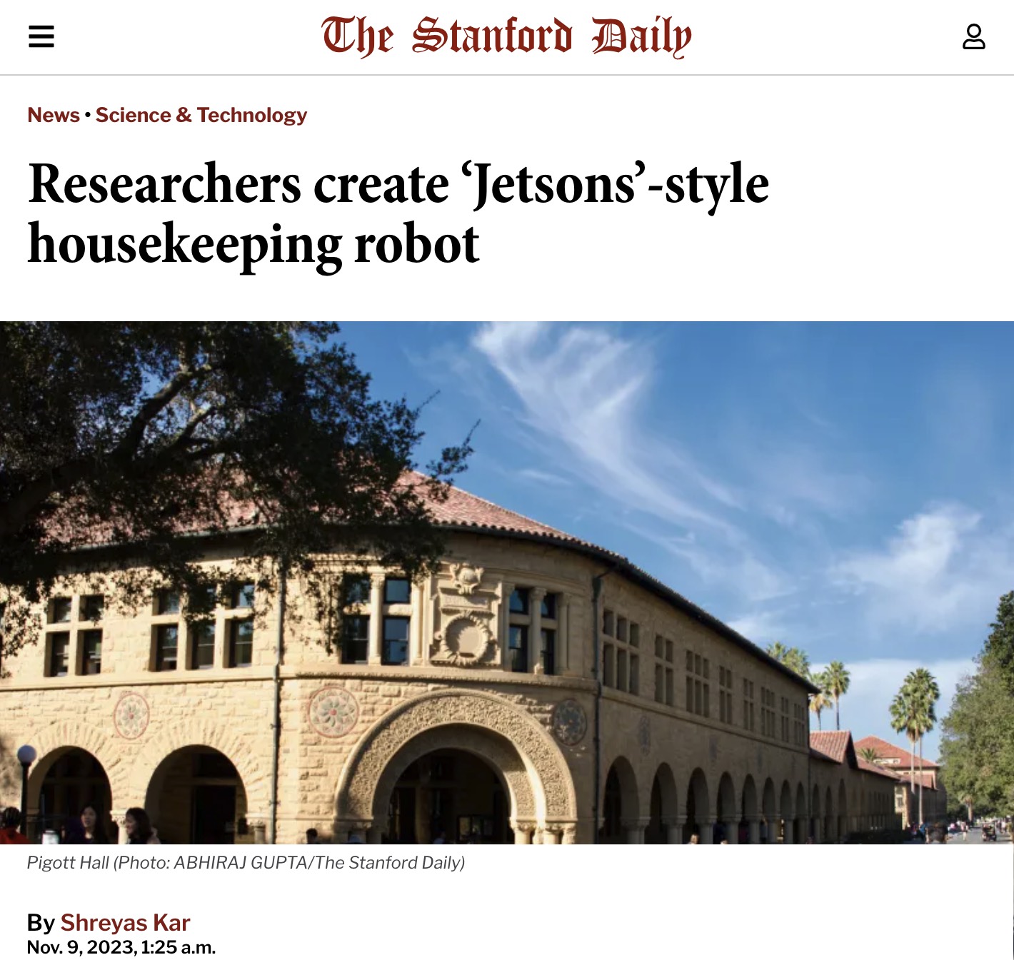 TidyBot in Stanford Daily