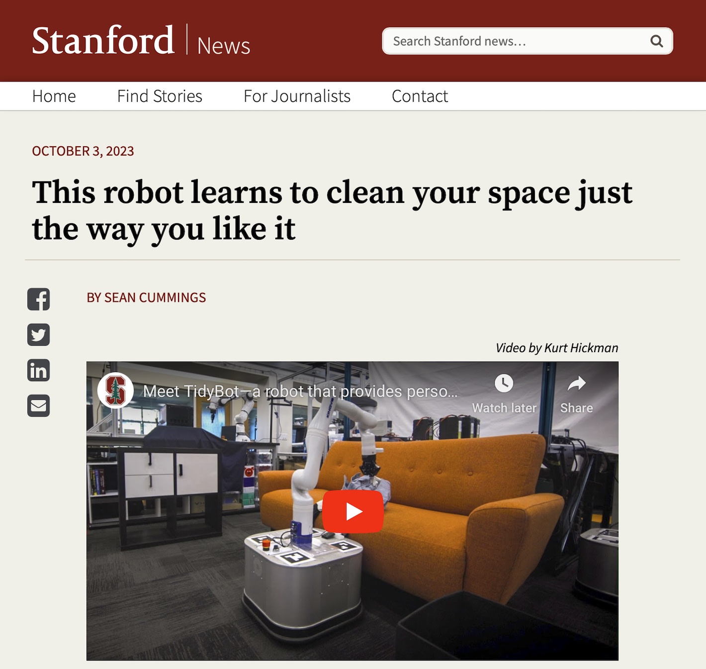 TidyBot in Stanford News